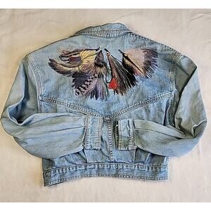 Vintage Robert Comstock Denim Western Jacket Womens 10 Feathers
